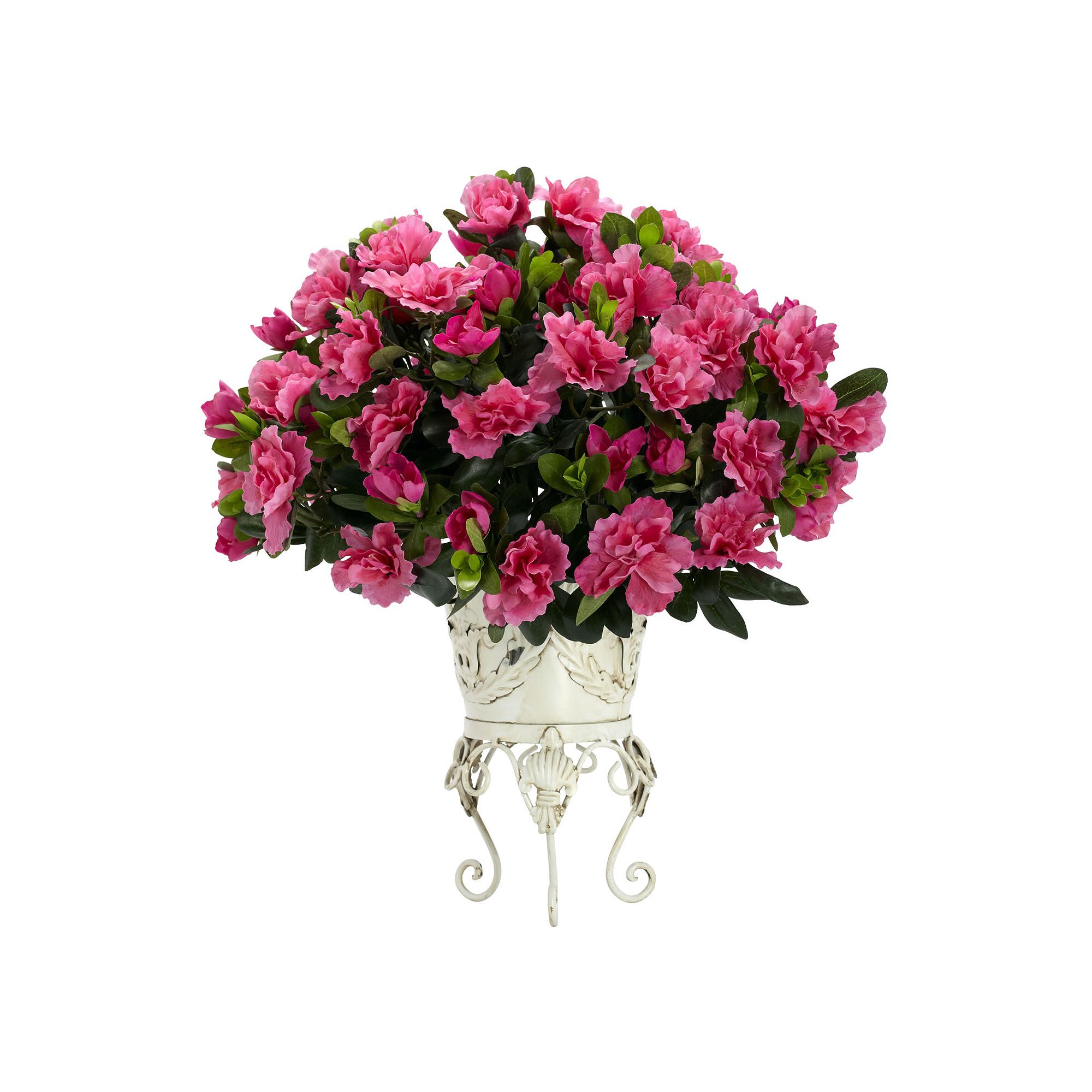 nearly natural Silk Azalea Plant in a Metal Planter, Pink