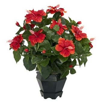 nearly natural Silk Hibiscus Plant in a Hexagonal Vase