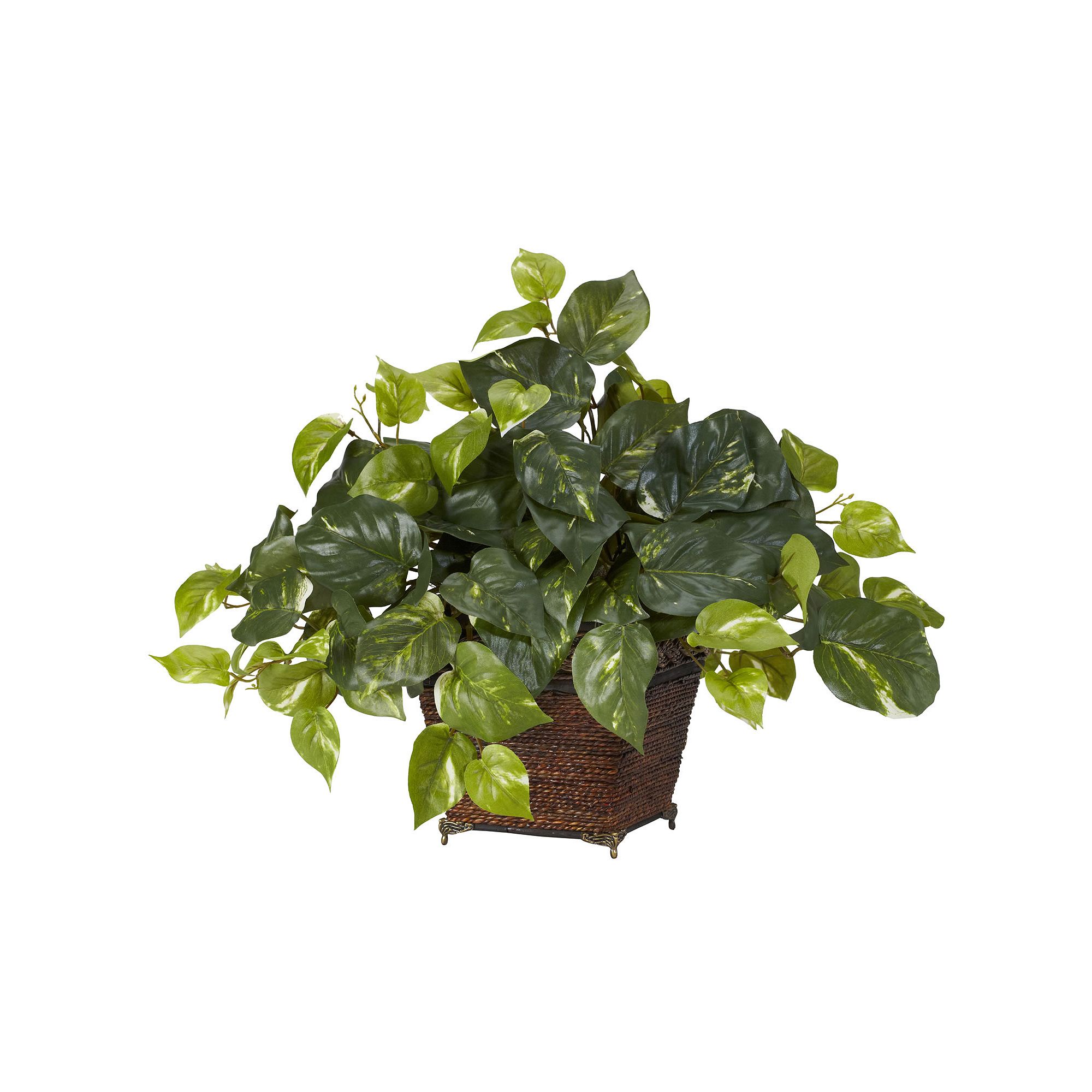 nearly natural Silk Pothos Plant in a Decorative Planter, Green