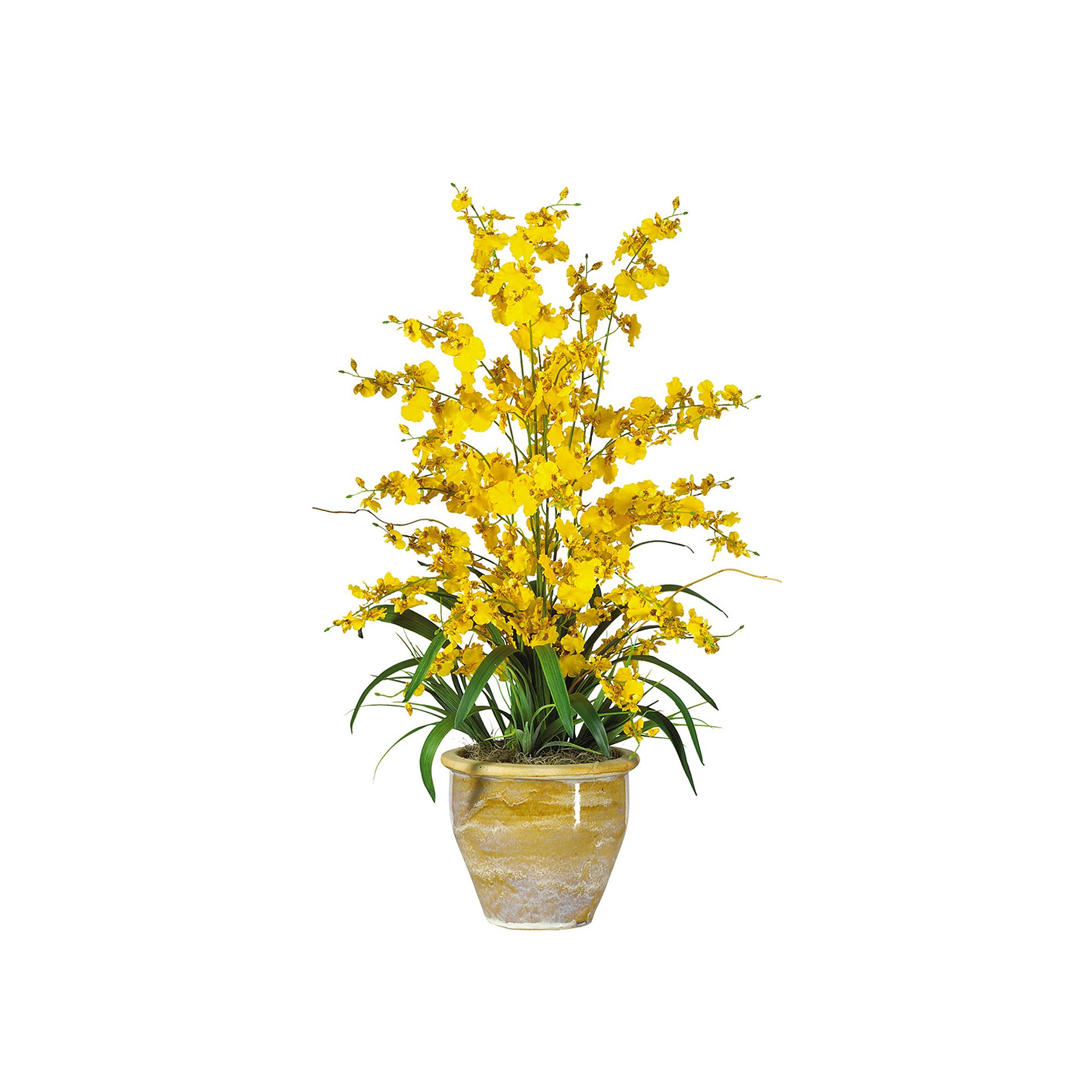 nearly natural Silk Triple Dancing Lady Orchid Floral Arrangement, Yellow