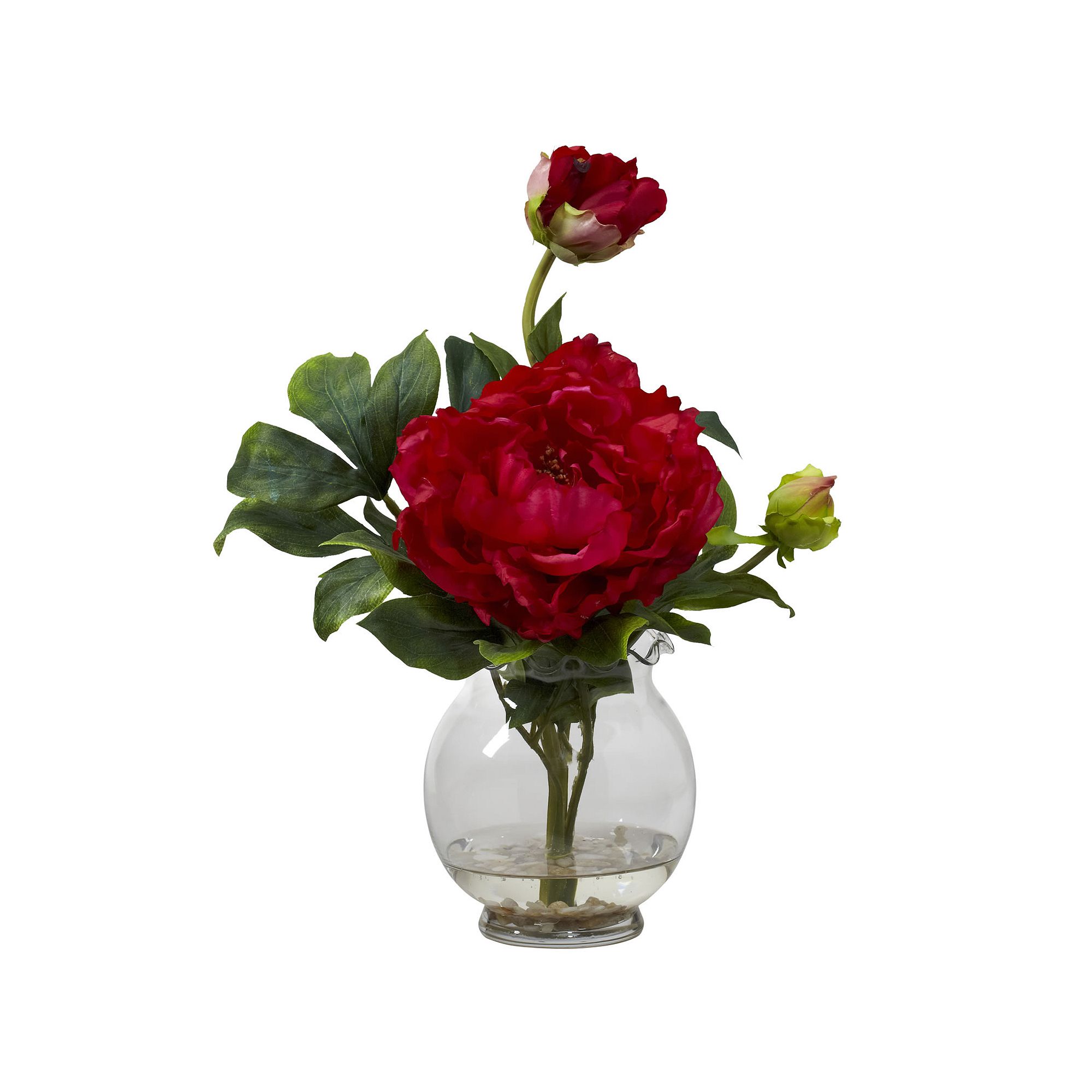 nearly natural Liquid Illusion Silk Peony Fluted Vase Floral Arrangement, R