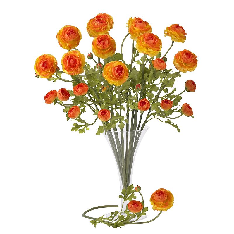nearly natural 12-pc. Silk Ranunculus Stem Set, Orange Different stages of bloom suggest a living plant. Leafy green leaves offer a realistic accent. Convenient twelve-pack makes decorating a breeze. 12-piece set 23-in. height (each) Polyester/iron wire Wipe clean  Size: One Size. Color: Orange. Gender: unisex. Age Group: adult. Material: silk.