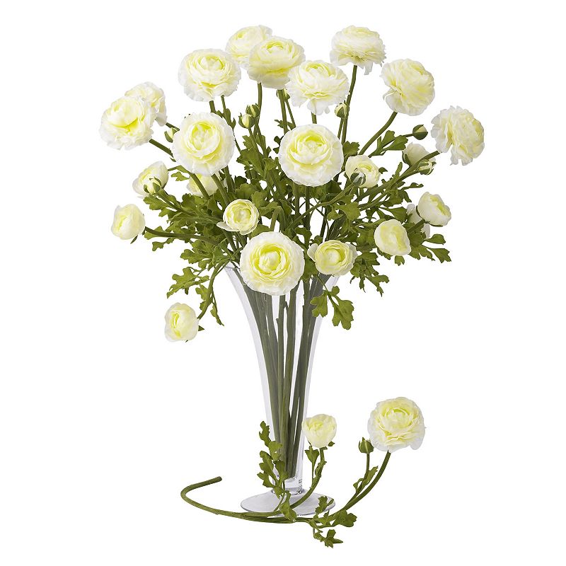 nearly natural 12-pc. Silk Ranunculus Stem Set, White Different stages of bloom suggest a living plant. Leafy green leaves offer a realistic accent. Convenient twelve-pack makes decorating a breeze. 12-piece set 23-in. height (each) Polyester/iron wire Wipe clean  Size: One Size. Color: White. Gender: unisex. Age Group: adult. Material: silk.