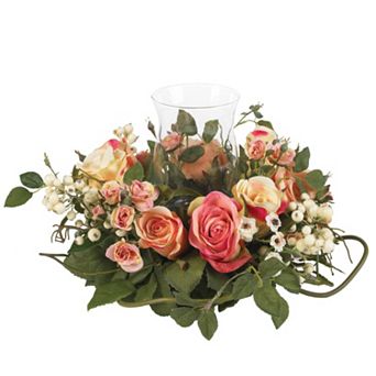 nearly natural Silk Rose Pillar Candle Holder