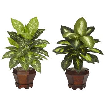 nearly natural 2 pc Silk Dieffenbachia Potted Plant Set