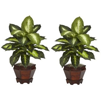 nearly natural 2 pc Silk Dieffenbachia Potted Plant Set