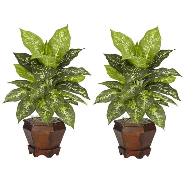 nearly natural 2pc. Silk Dieffenbachia Potted Plant Set