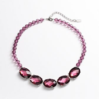 1928 Silver Tone Simulated Crystal and Bead Necklace