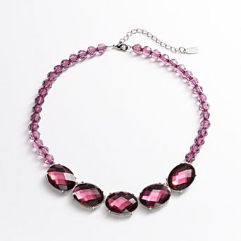 1928 Silver Tone Simulated Crystal and Bead Necklace