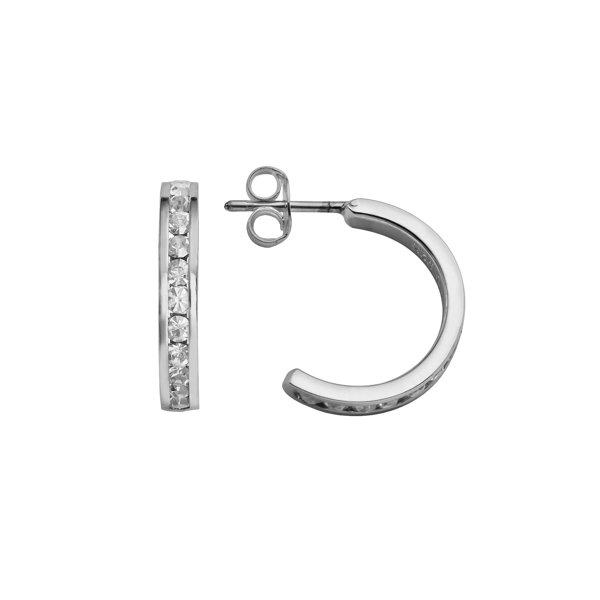 Traditions Jewelry Company Sterling Silver Crystal Semi-Hoop Earrings, Wome