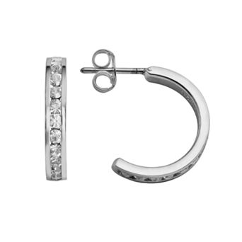 Traditions Jewelry Company Sterling Silver Crystal Semi-Hoop Earrings