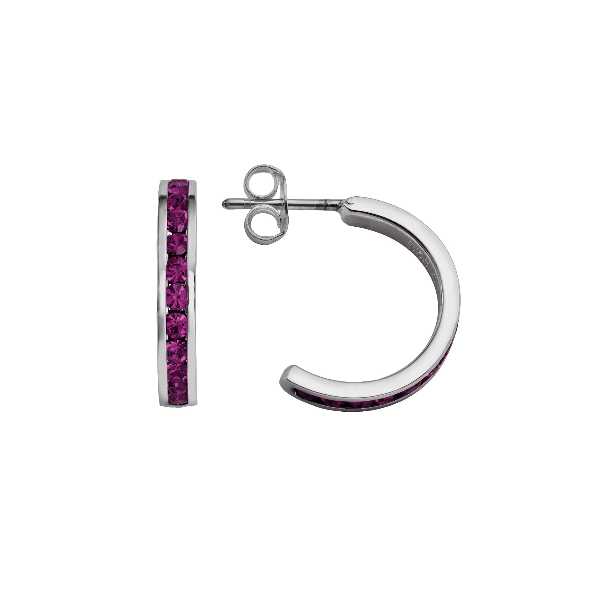 Traditions Jewelry Company Sterling Silver Crystal Semi-Hoop Earrings, Wome