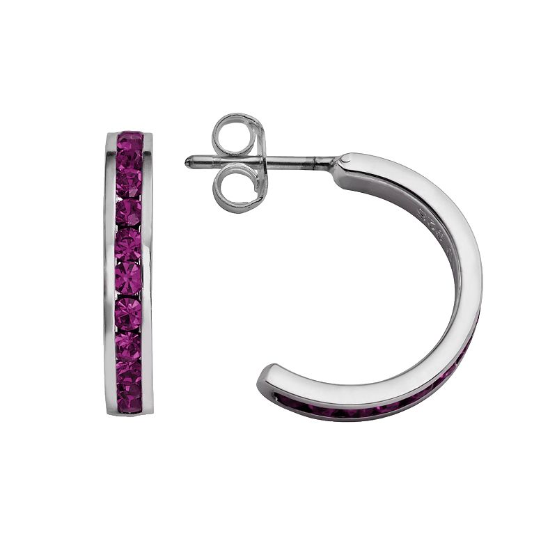 Traditions Jewelry Company Sterling Silver Crystal Semi-Hoop Earrings, Women's, February
