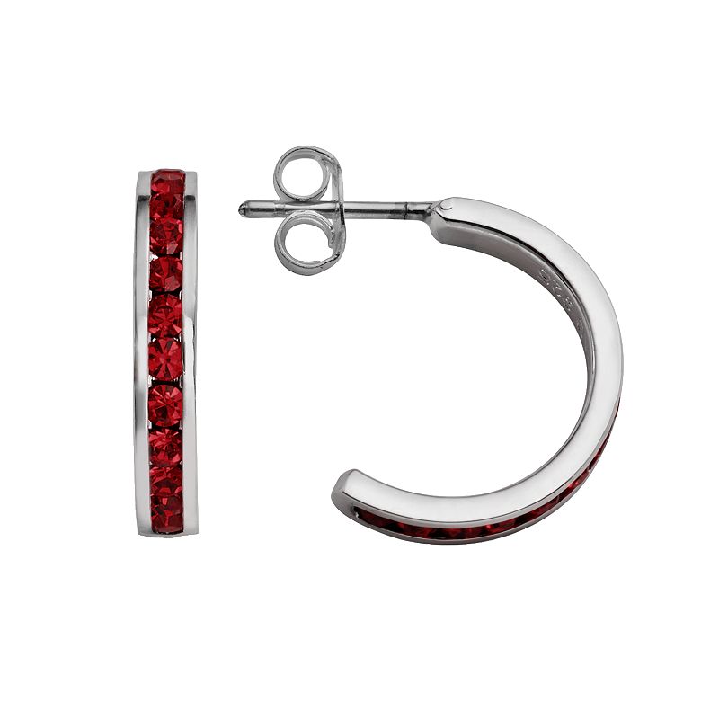 Traditions Jewelry Company Sterling Silver Crystal Semi-Hoop Earrings, Women's, July