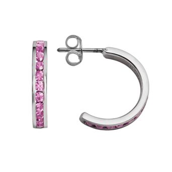 Traditions Jewelry Company Sterling Silver Crystal Semi-Hoop Earrings