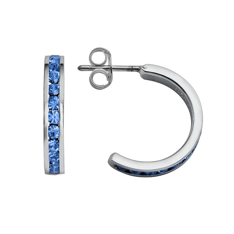 Traditions Jewelry Company Sterling Silver Crystal Semi-Hoop Earrings, Women's, March