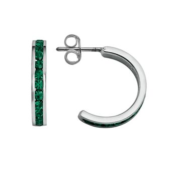 Traditions Jewelry Company Sterling Silver Crystal Semi-Hoop Earrings