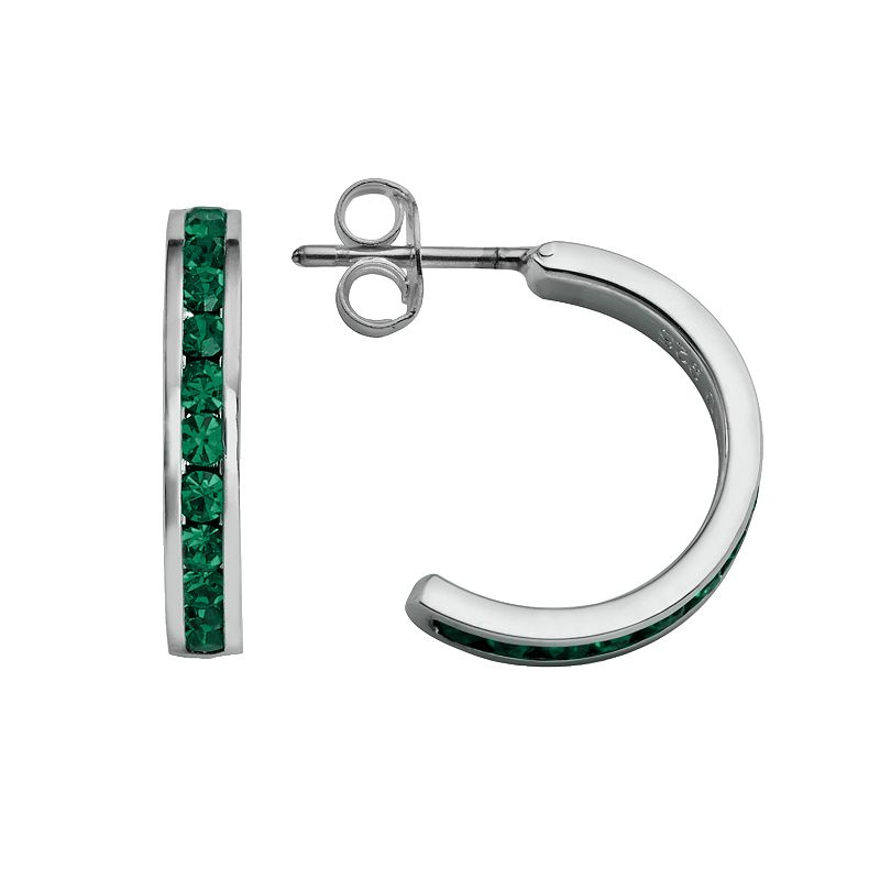 Traditions Jewelry Company Sterling Silver Crystal Semi-Hoop Earrings, Women's, May