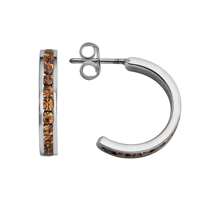 Traditions Jewelry Company Sterling Silver Crystal Semi-Hoop Earrings, Women's, November