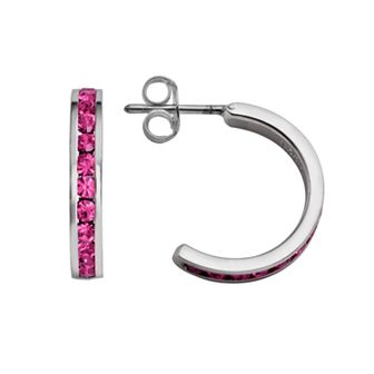 Traditions Jewelry Company Sterling Silver Crystal Semi-Hoop Earrings