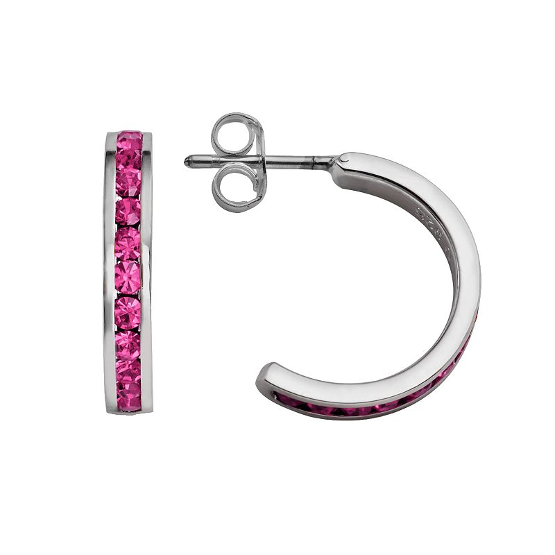 Traditions Jewelry Company Sterling Silver Crystal Semi-Hoop Earrings, Women's, October