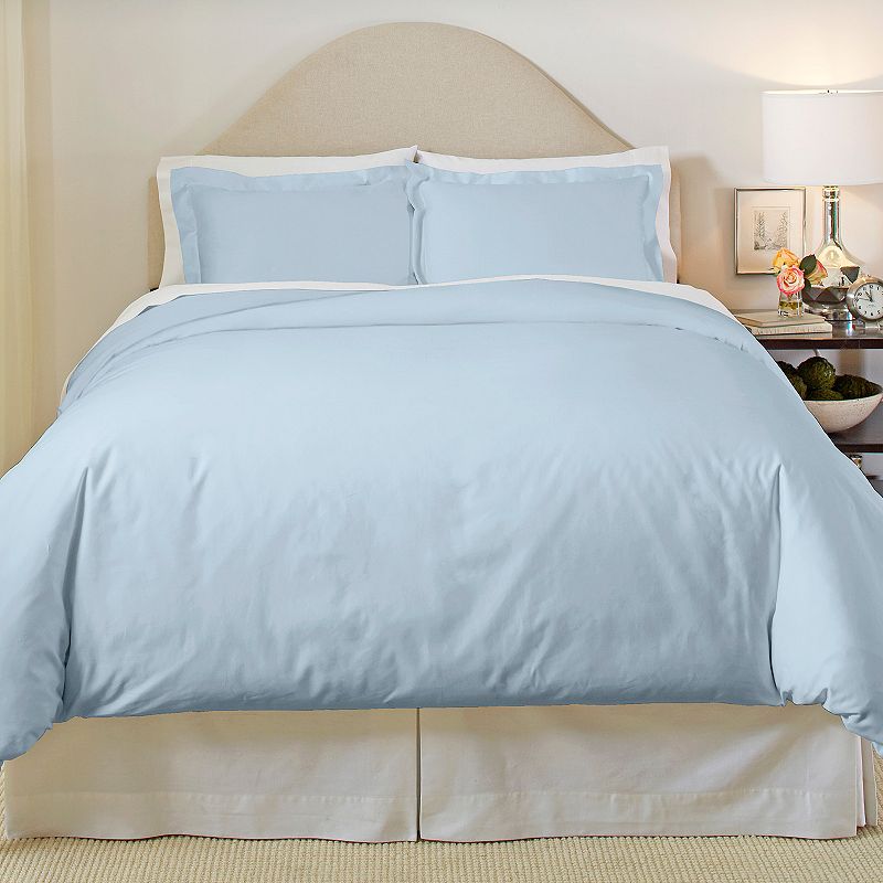 Pointehaven 400-Thread Count Combed Cotton Sateen Duvet with Shams, Blue, F