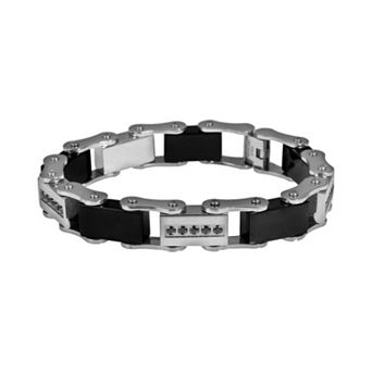 Gold LLC Stainless Steel and Black Immersion-Plated Stainless Steel 1/2 ct T.W. Black Diamond Bracelet - Men