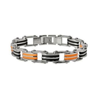 Gold LLC Stainless Steel, and Black and Orange Rubber Bracelet - Men