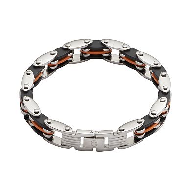 Stainless Steel and Black and Orange Rubber Bracelet - Men