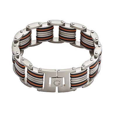 Gold LLC Stainless Steel and Black and Orange Rubber Bracelet - Men