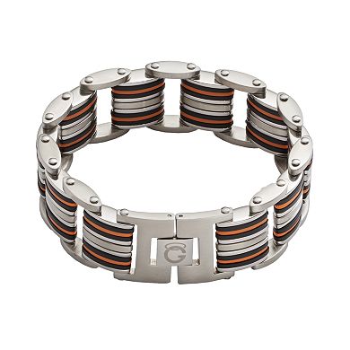Stainless Steel and Black and Orange Rubber Bracelet - Men