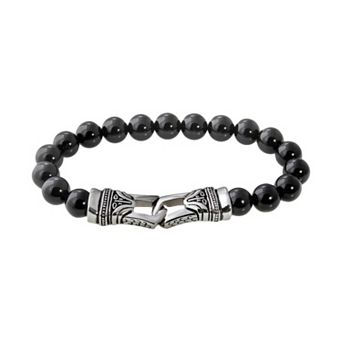 Gold LLC Stainless Steel Onyx Bead Stretch Bracelet - Men