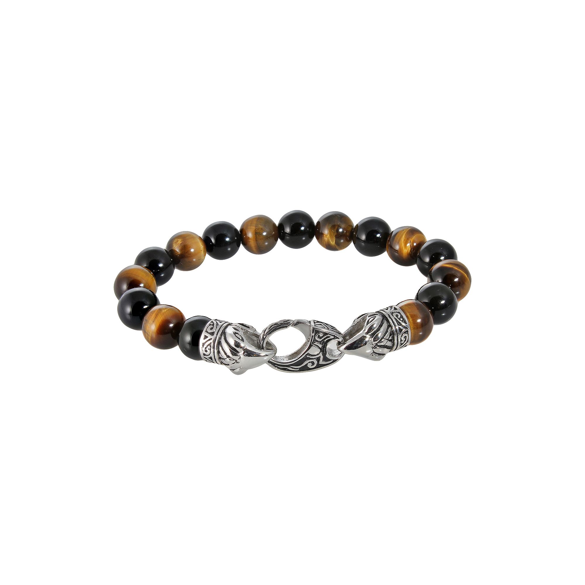 Stainless Steel Tigers Eye Bead Stretch Bracelet - Men, Mens, Size: 8.5