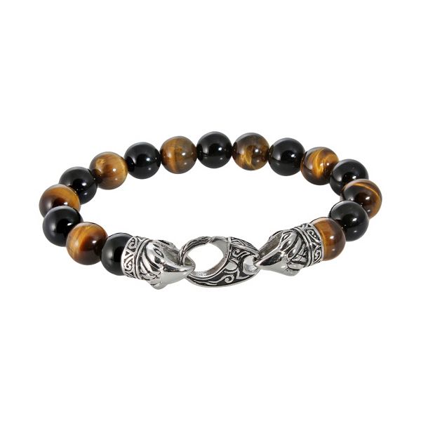 Stainless Steel Tiger's Eye Bead Stretch Bracelet - Men