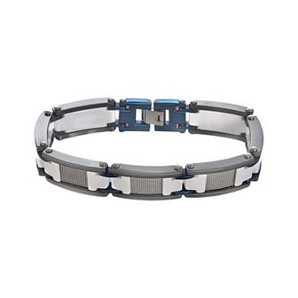 Gold LLC Stainless Steel, Blue Immersion-Plated Stainless Steel, and White and Black Ceramic Bracelet - Men