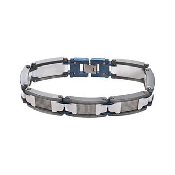 Gold LLC Stainless Steel, Blue Immersion-Plated Stainless Steel, and White and Black Ceramic Bracelet - Men