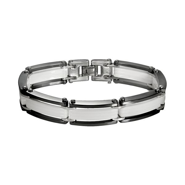 Men's Stainless Steel Bracelet with Black Onyx, 8.5