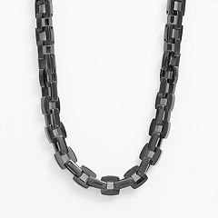 LYNX Stainless Steel & Black Leather Necklace - Men