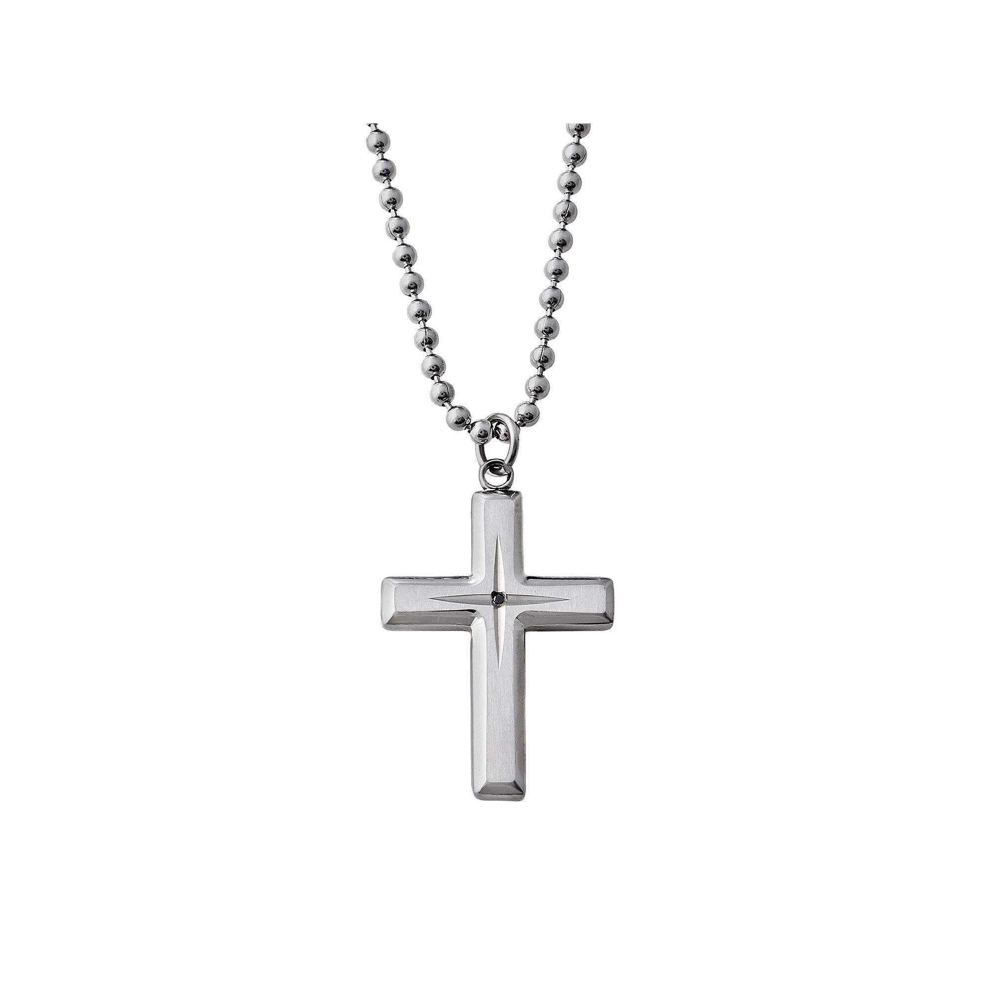Stainless Steel Black Diamond Accent Cross Pendant - Men, Mens, Size: 24