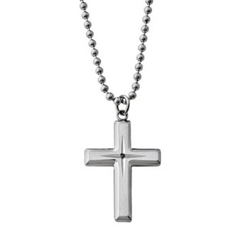 Gold LLC Stainless Steel Black Diamond Accent Cross Pendant - Men