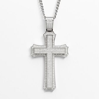 Stainless Steel Cubic Zirconia Cross Pendant - Men