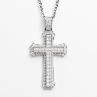 Gold LLC Stainless Steel Cubic Zirconia Cross Pendant - Men