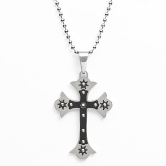 Gold LLC Stainless Steel and Black Immersion-Plated Stainless Steel Cubic Zirconia Cross Pendant - Men