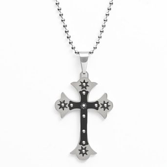 Gold LLC Stainless Steel and Black Immersion-Plated Stainless Steel Cubic Zirconia Cross Pendant - Men