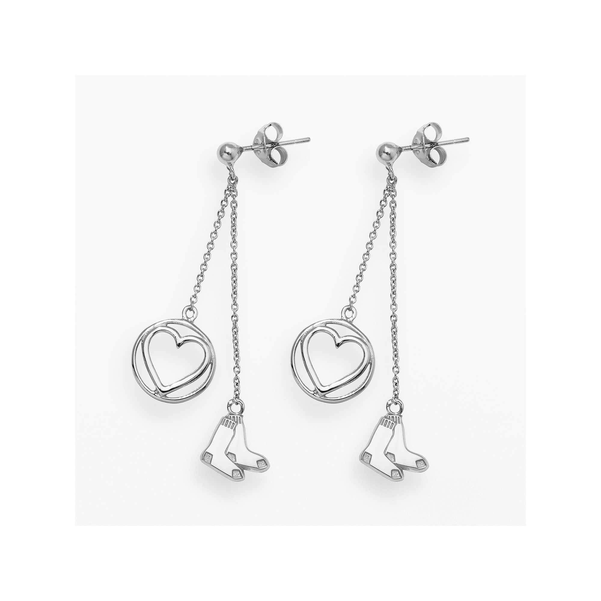 LogoArt Boston Red Sox Beloved Sterling Silver Linear Drop Earrings, Women