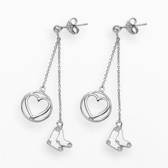 LogoArt Boston Red Sox Beloved Sterling Silver Linear Drop Earrings
