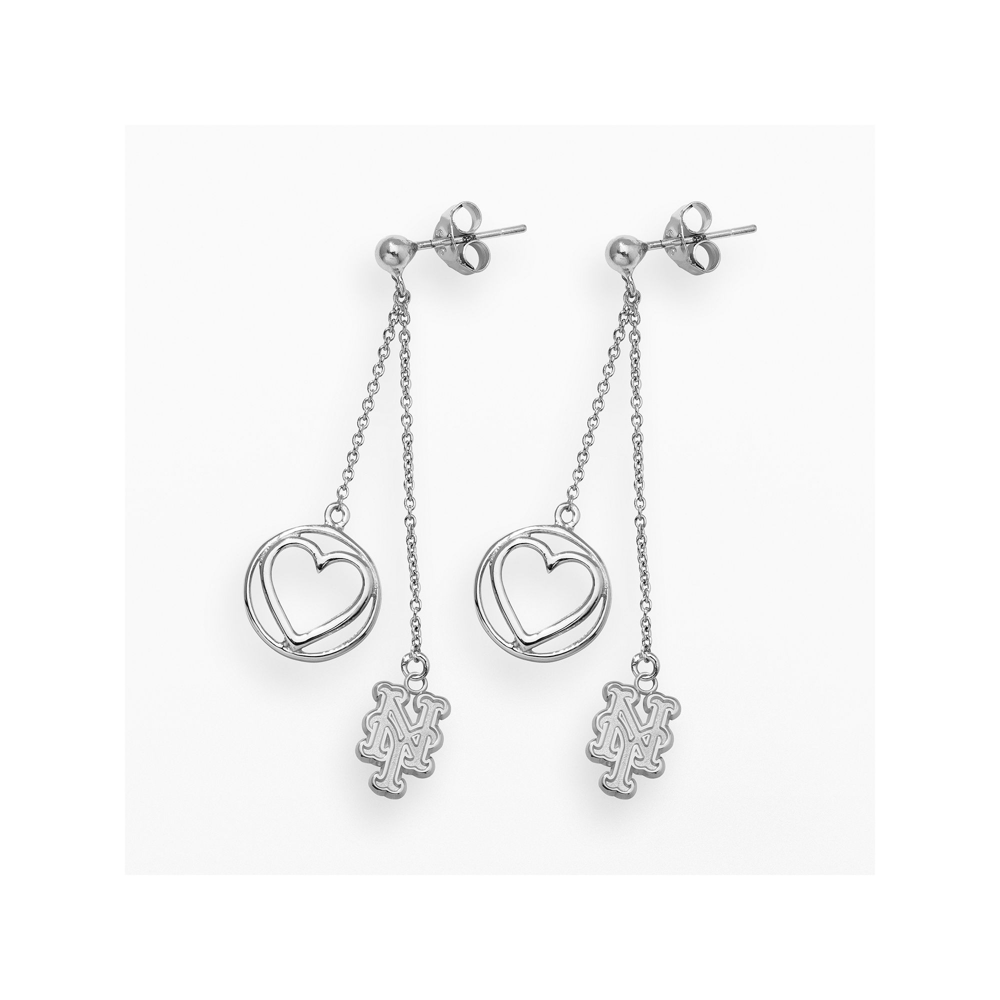 LogoArt New York Mets Beloved Sterling Silver Linear Drop Earrings, Womens