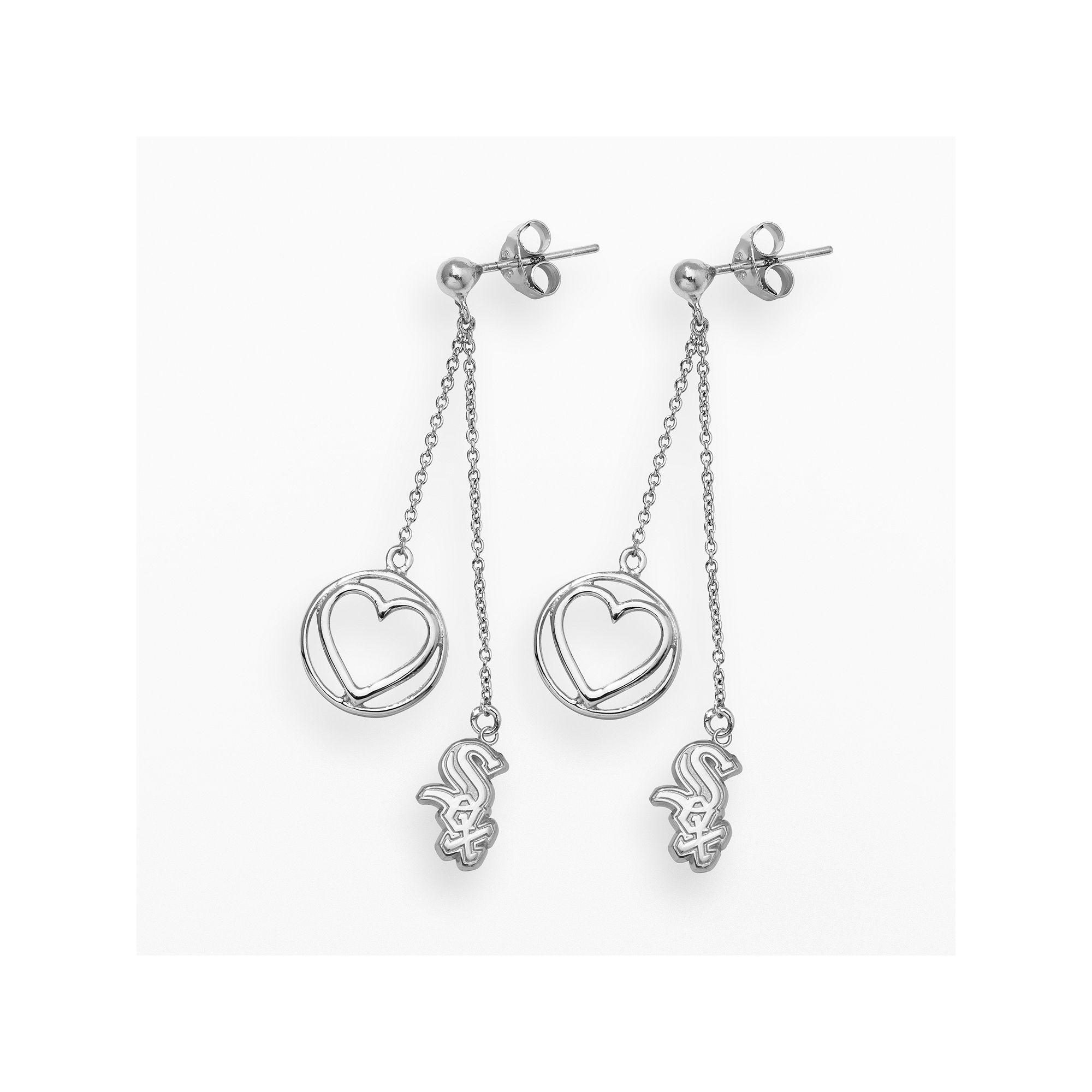 LogoArt Chicago White Sox Beloved Sterling Silver Linear Drop Earrings, Wom