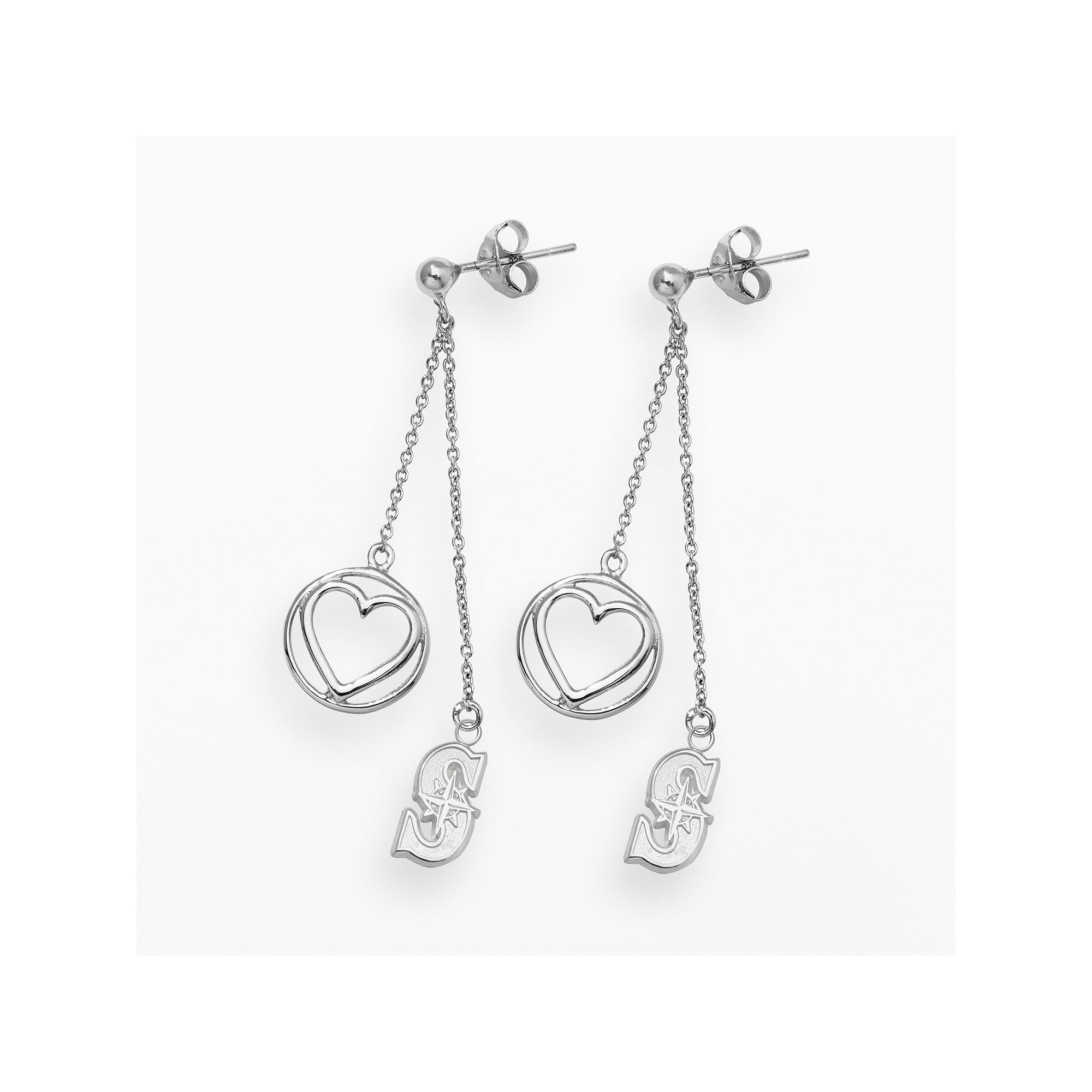 LogoArt Seattle Mariners Beloved Sterling Silver Linear Drop Earrings, Wome