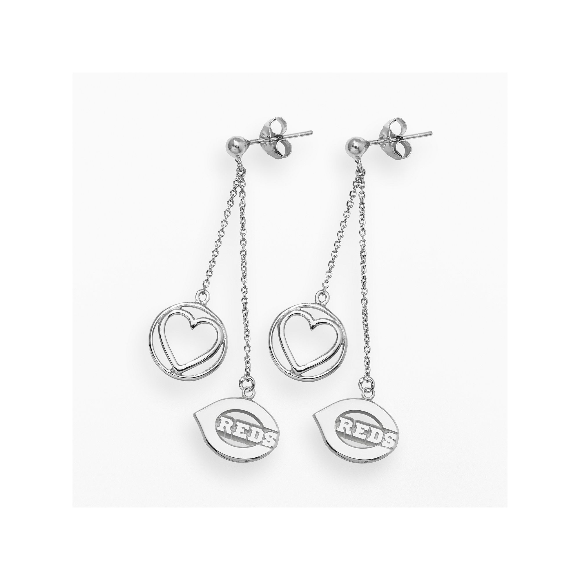 LogoArt Cincinnati Reds Beloved Sterling Silver Linear Drop Earrings, Women